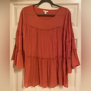 Cato salmon colored tiered blouse size L